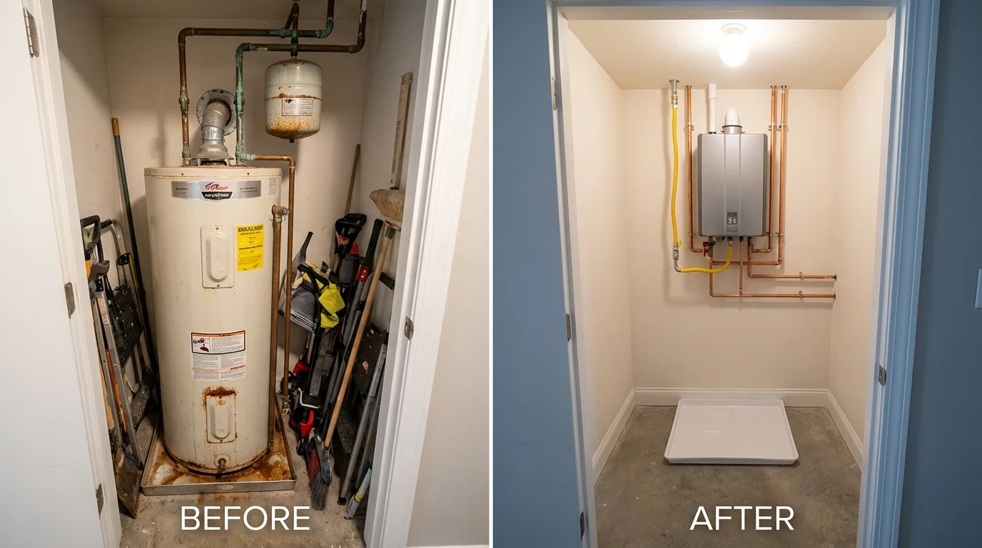 Tank water heater versus wall-mounted tankless unit comparison for Fall City, WA homeowners